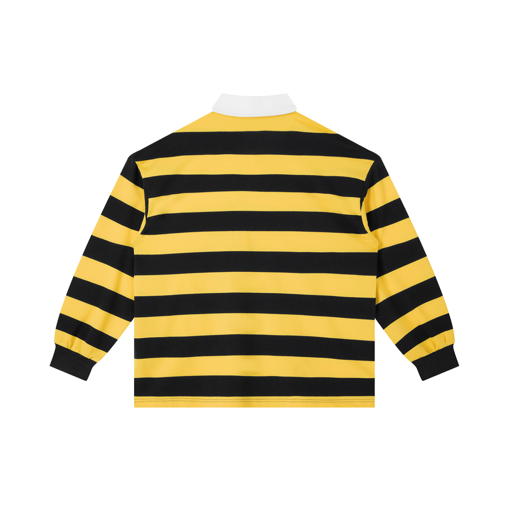 yellow striped polo shirt