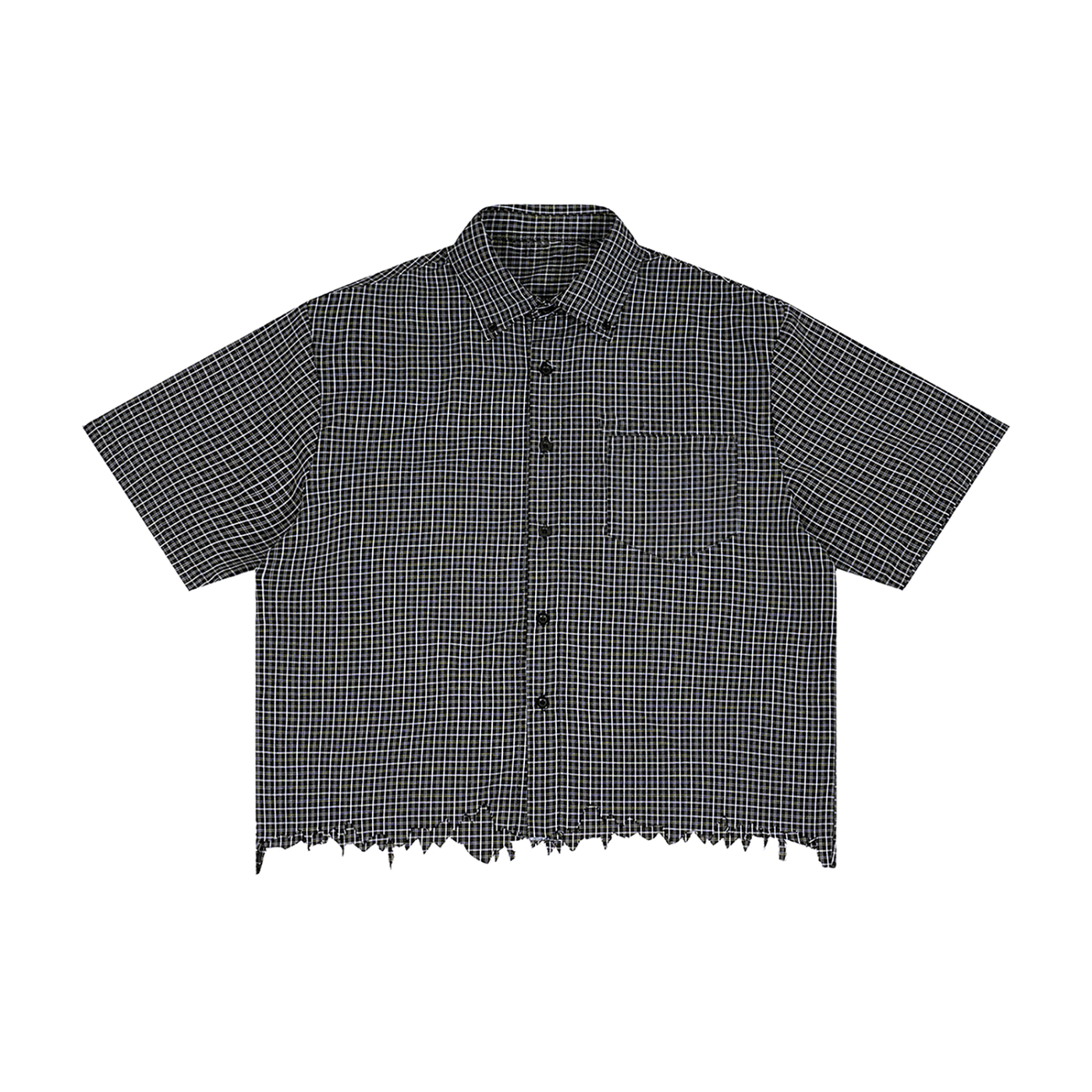 distressed spider boxy plaid shirt