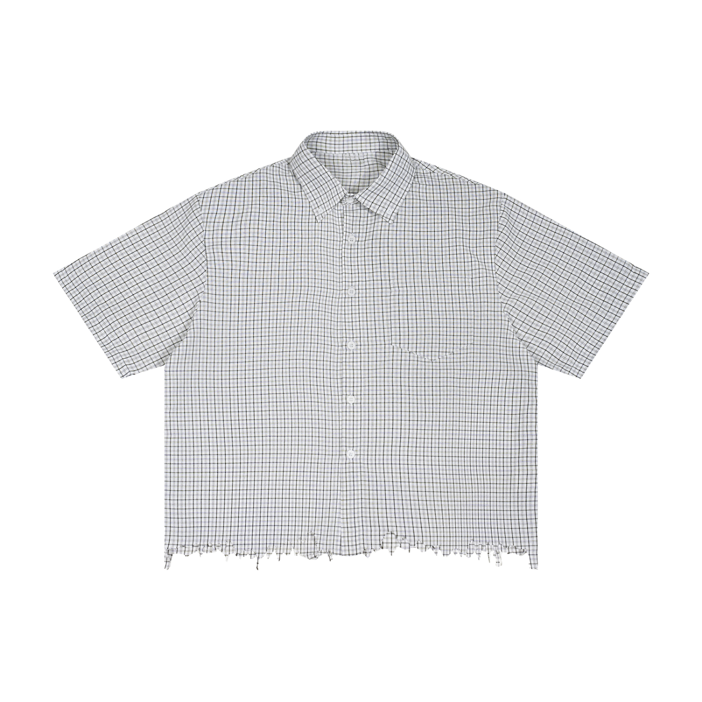 distressed spider boxy plaid shirt