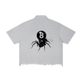 distressed spider boxy plaid shirt
