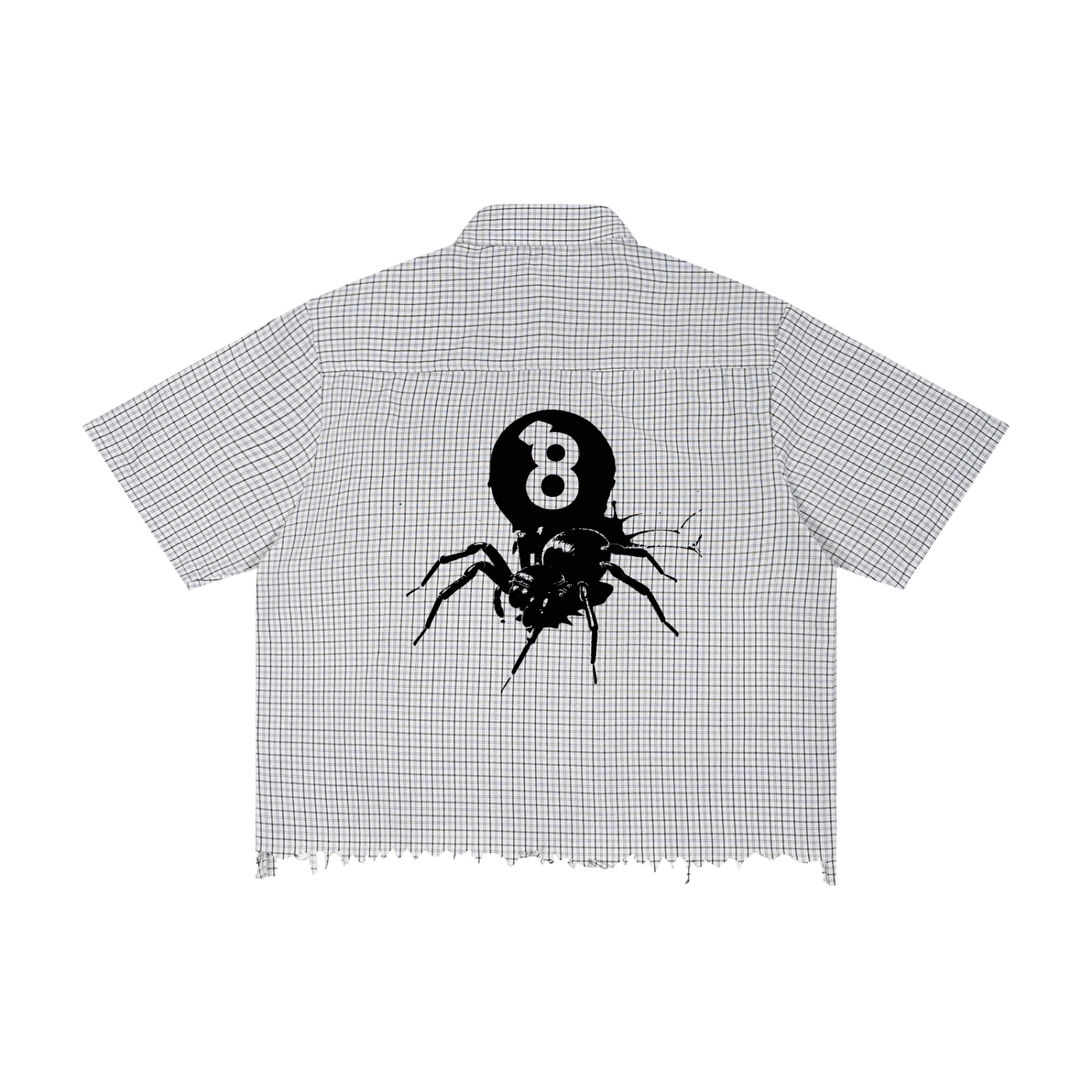 distressed spider boxy plaid shirt