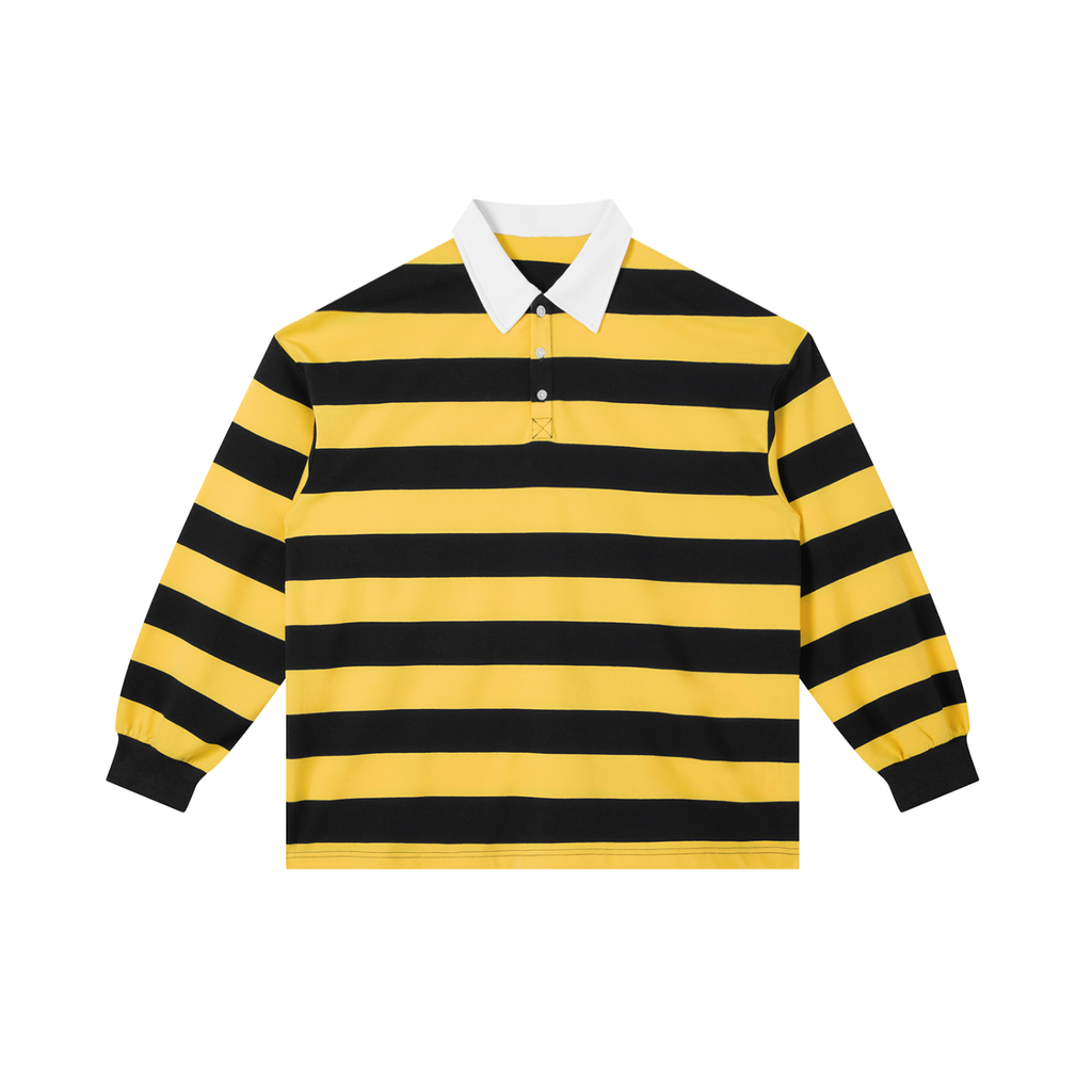 yellow striped polo shirt